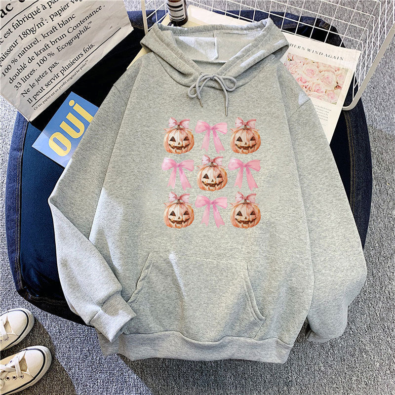 Women's Hoodie with Cheerful Pumpkin Design Lisslune