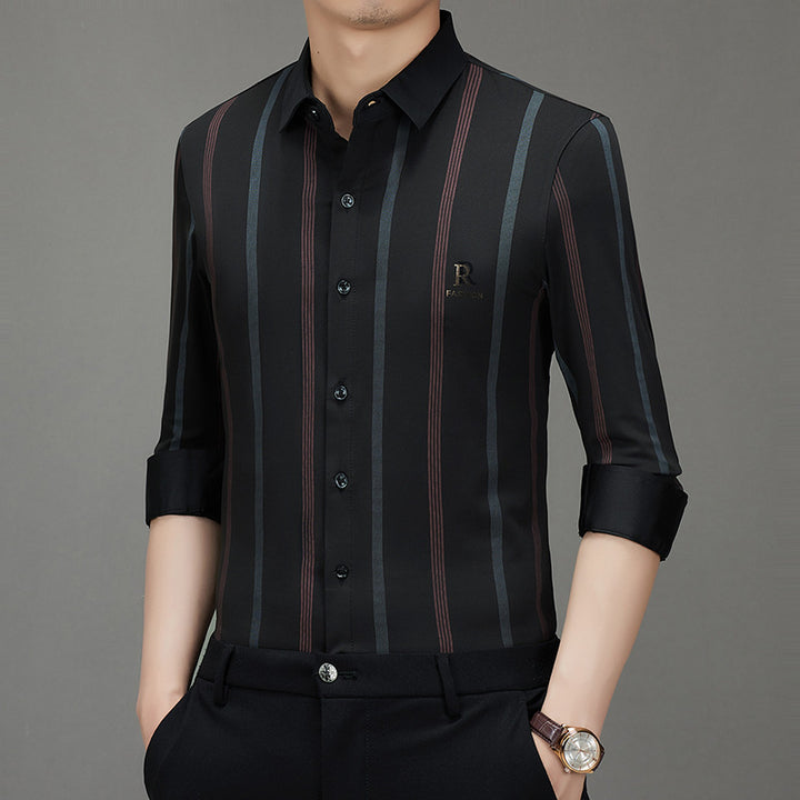 Men's Elegant Long Sleeve Shirt with Fine Stripes Lisslune