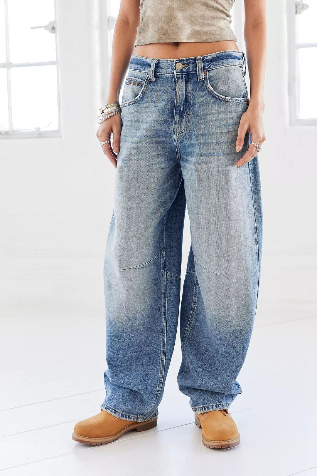 Damen weit geschnittene Jeans im lässigen Stil mit modischen Details Lisslune