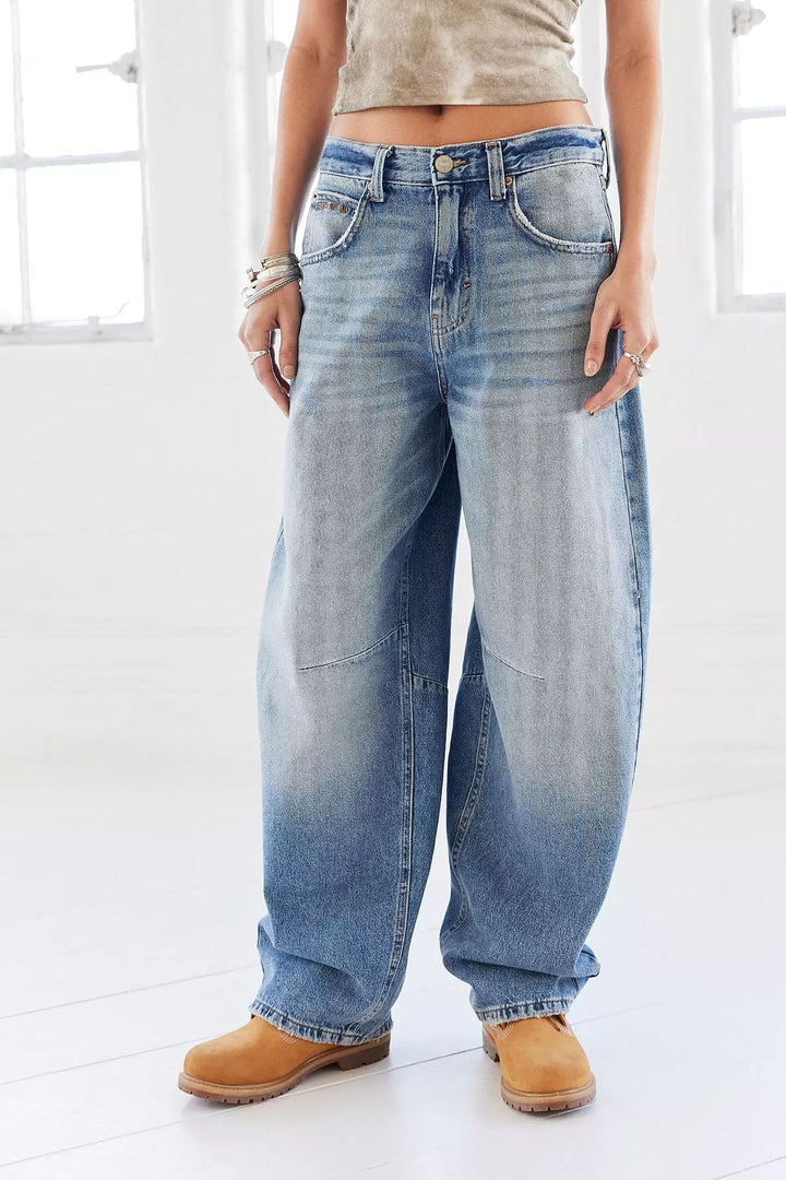Damen weit geschnittene Jeans im lässigen Stil mit modischen Details Lisslune
