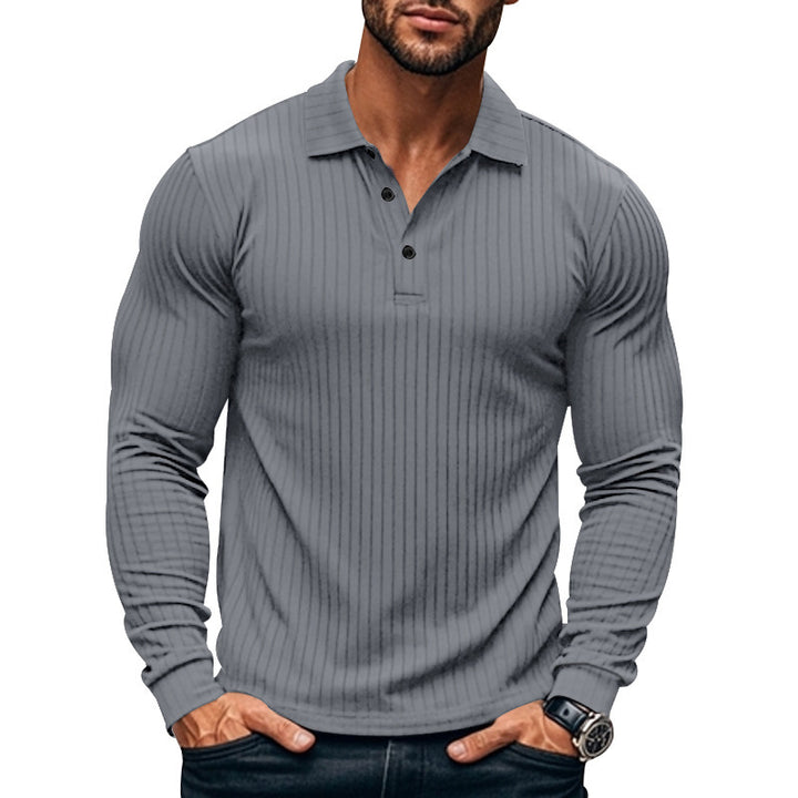 Men's long sleeve Henley shirt with fine stripes and trendy button closure Lisslune