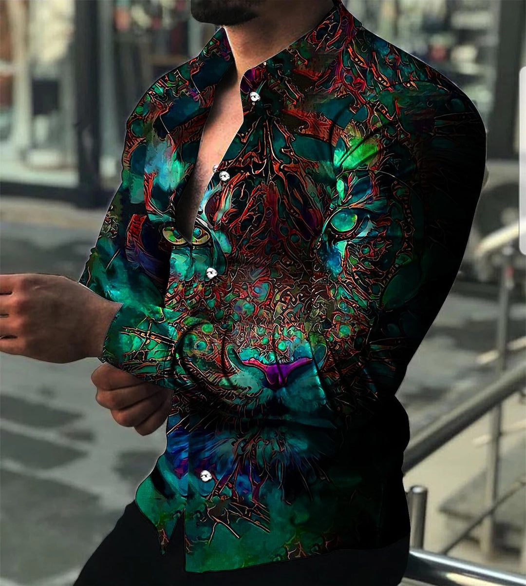 Men's long-sleeve shirt with extravagant motifs and fashionable fit Lisslune