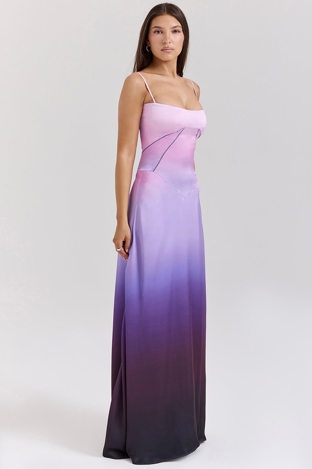 Women's Elegant Maxi Dress with Slim Spaghetti Straps and Flowing Satin Fall Lisslune