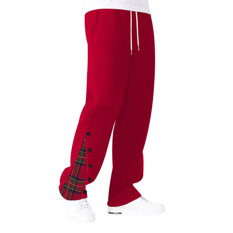 Men's comfortable leisure pants with side button details and combined check pattern Lisslune