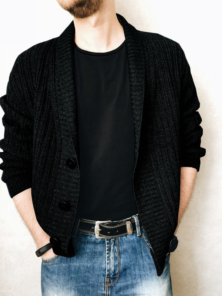 Men's cardigan with large collar and decorative buttons Lisslune