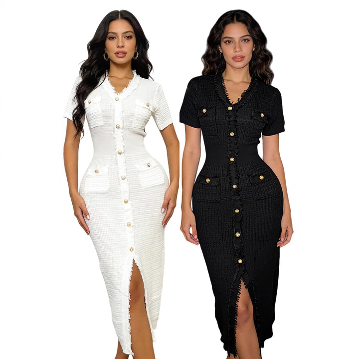 Women's elegant wrap dress with pockets and button details Lisslune