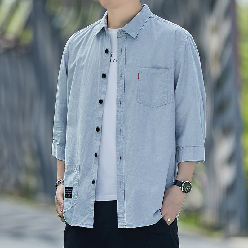 Men's Casual Overshirt with Patch Pocket and Half Sleeves Lisslune