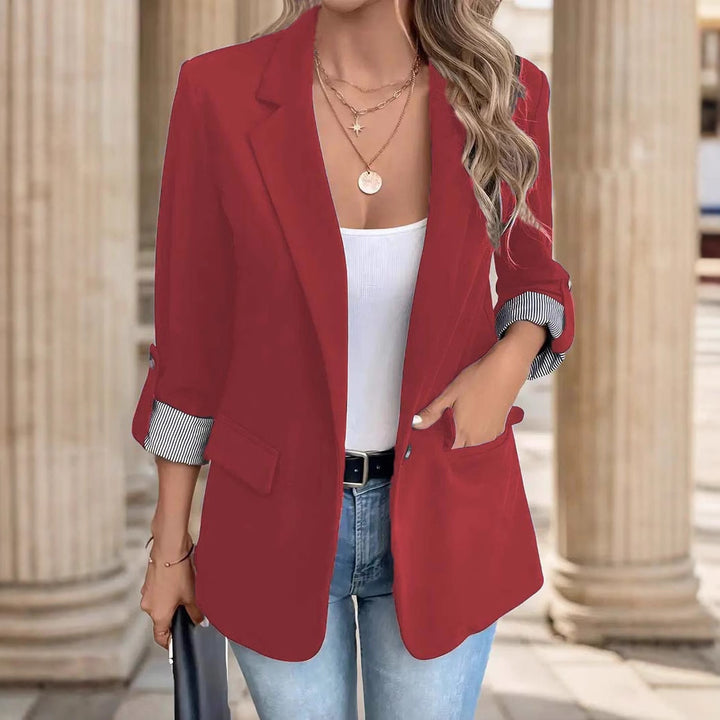 Damen eleganter Blazer mit gestreiftem Futter und stilvollen Taschen Lisslune