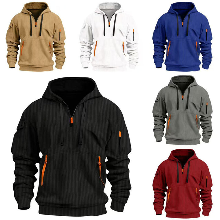 Men's leisure hoodie with kangaroo pocket and two-way zipper Lisslune