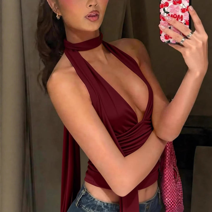 Damen Neckholder-Top mit tiefem Ausschnitt und Raffung Lisslune