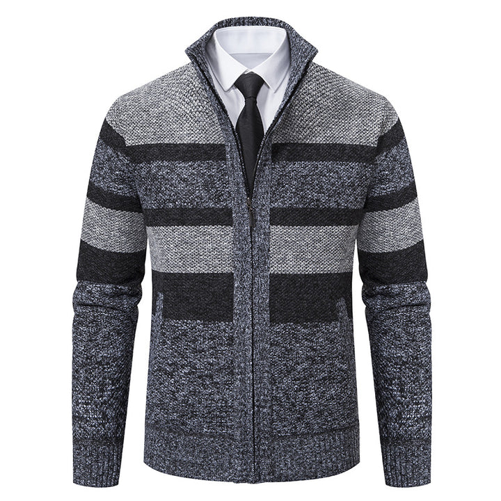 Men's cardigan with stand-up collar and modern stripe pattern Lisslune