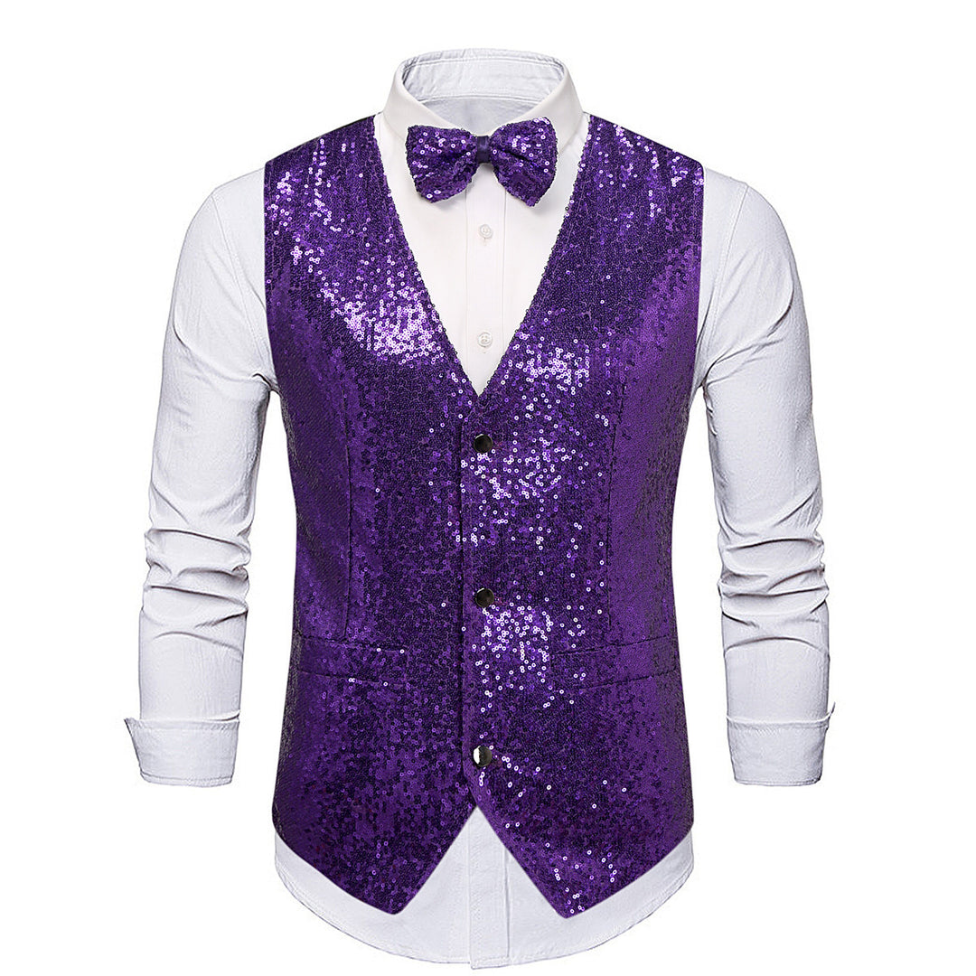 Men's festive glitter waistcoat with matching bow tie Lisslune