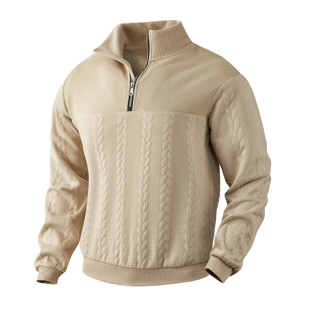Men's elegant knitted pullover with half-closed zipper and textured design Lisslune