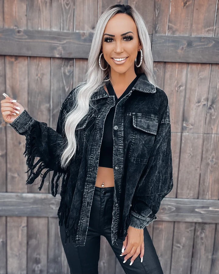 Women's fringe jacket made of denim in a casual oversized fit