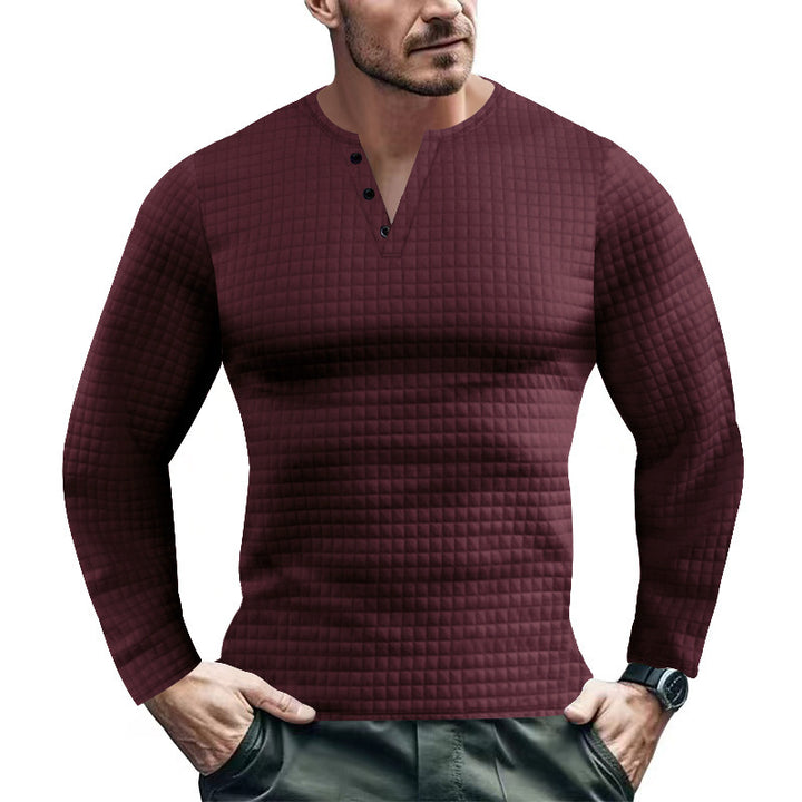 Men's Long Sleeve Shirt with Textured Design and Fashionable Button Closure Lisslune