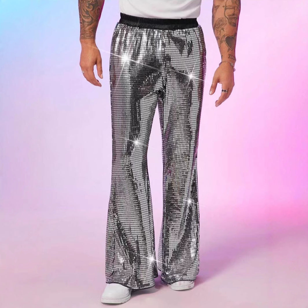 Men's shimmering sequin trousers in extravagant disco style Lisslune