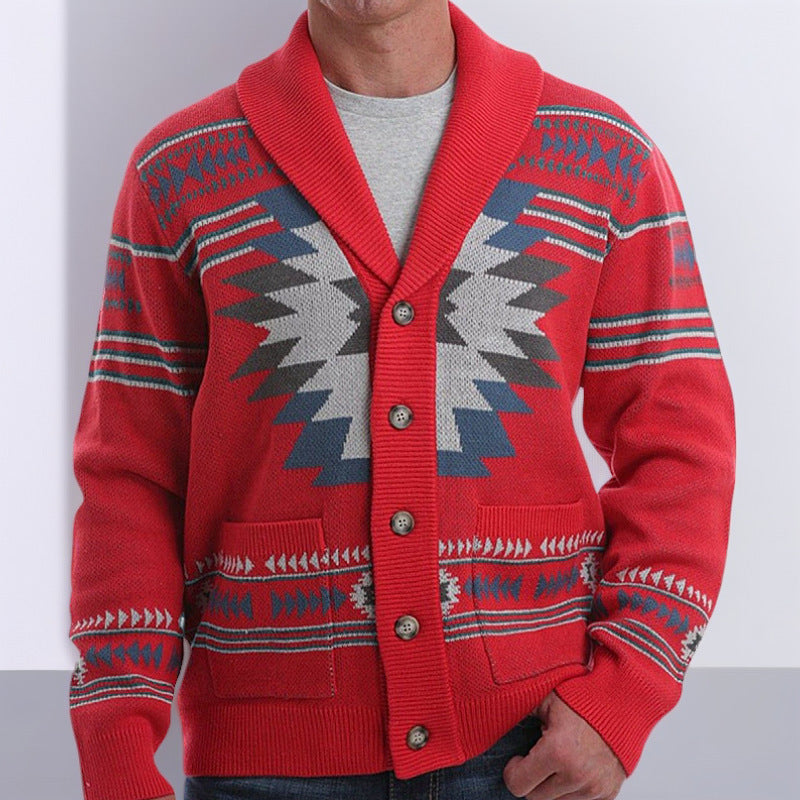 Men's cardigan with modern geometric pattern and practical pockets Lisslune