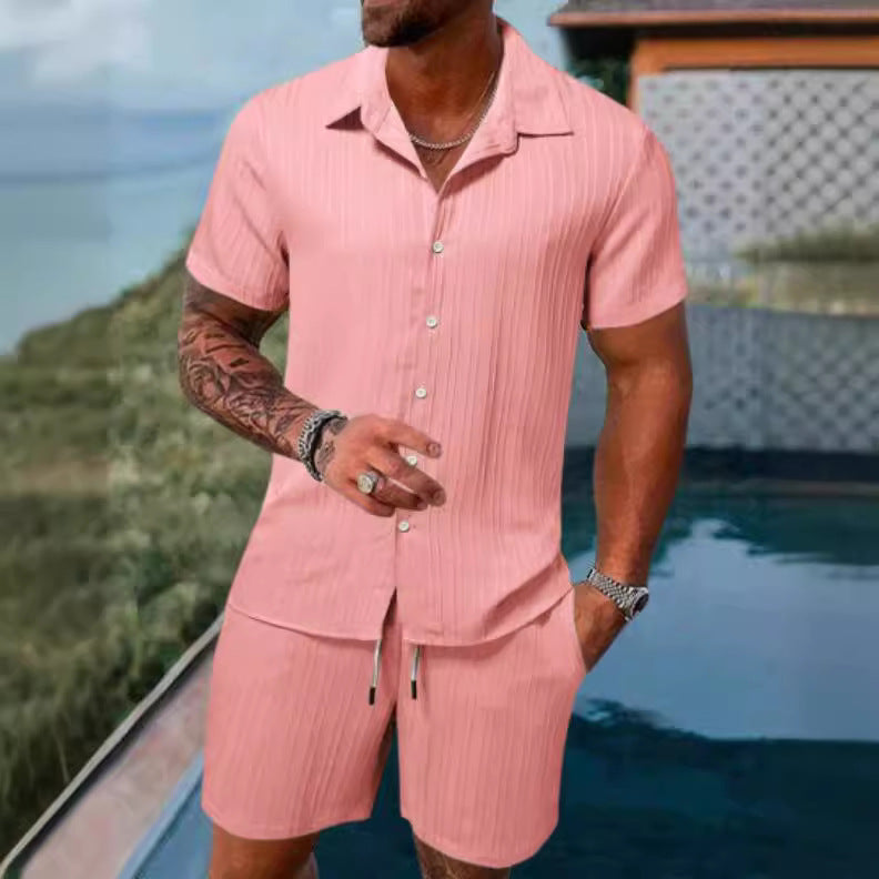 Men's casual short-sleeve set with textured surface Lisslune