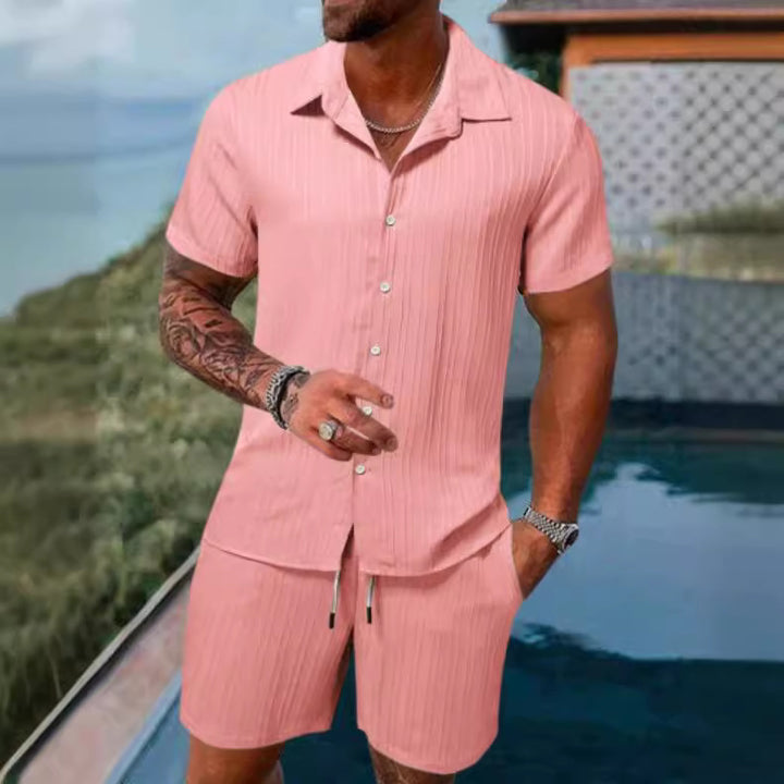 Men's casual short-sleeve set with textured surface Lisslune