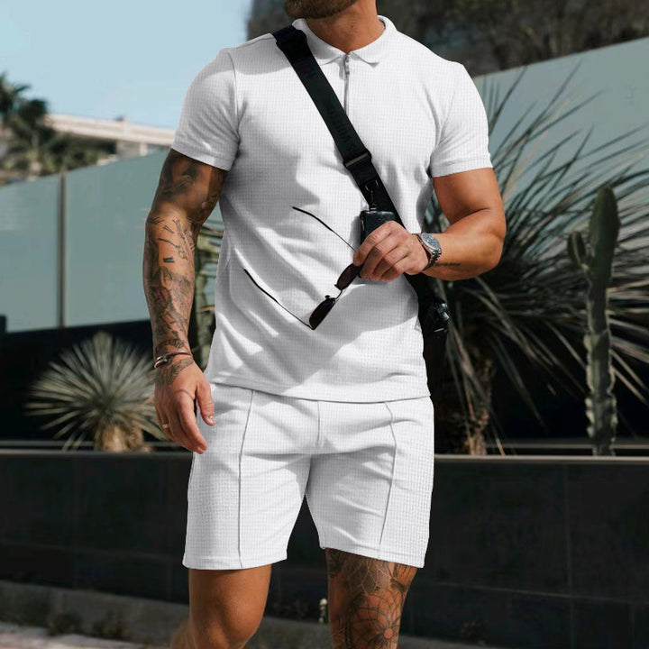 Men's sporty short-sleeve shirt with zipper and matching shorts Lisslune