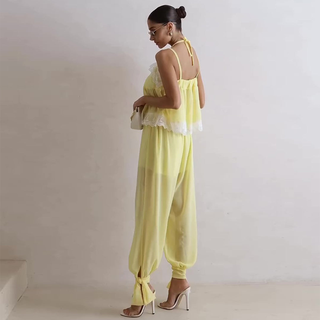 Ladies airy shell top with elegant pant detail Lisslune