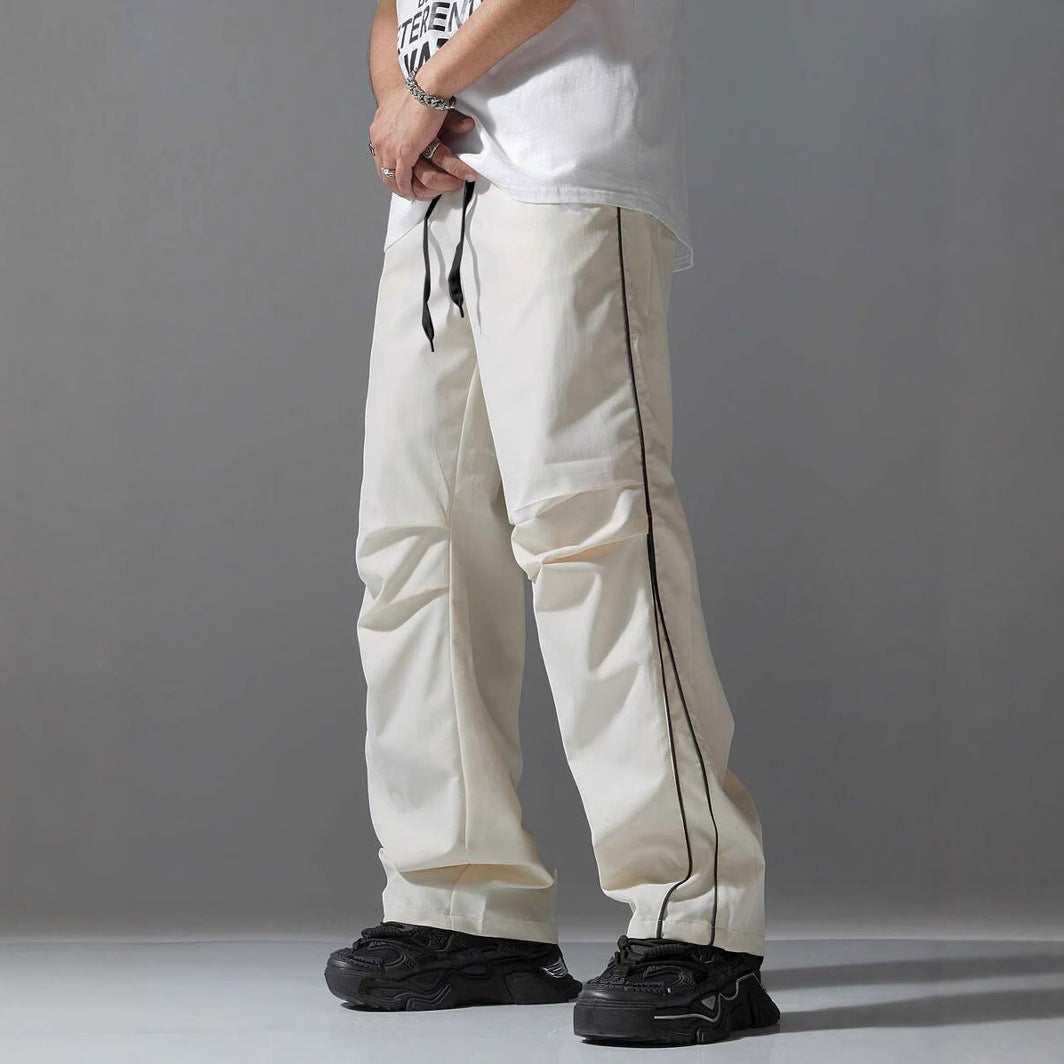 Men's Breathable Casual Pants with Side Stripe and Elastic Waistband Lisslune