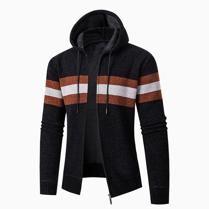 Men's casual hoodie cardigan with contrast stripes Lisslune