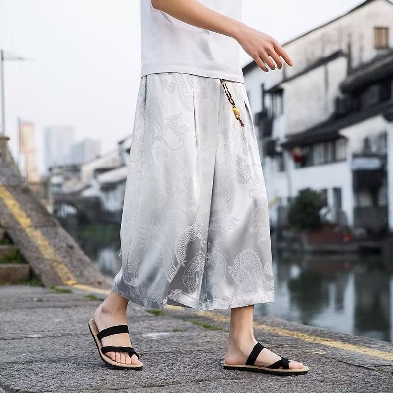Men's airy harem pants with elegant pattern and elastic waistband Lisslune