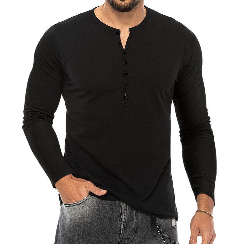 Men's long-sleeved Henley shirt with button placket and comfortable fit Lisslune