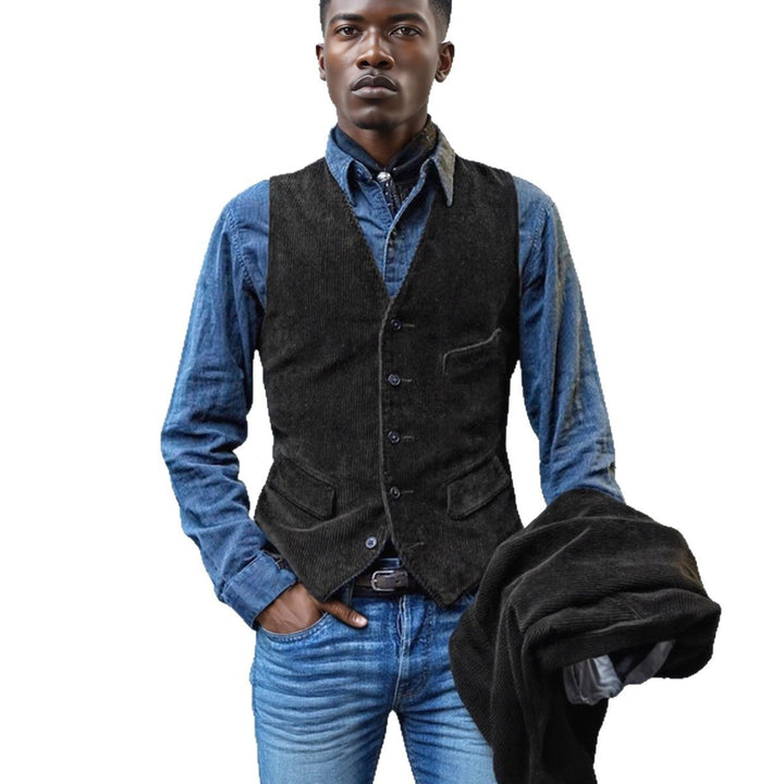 Men's elegant corduroy vest with modern pockets Lisslune