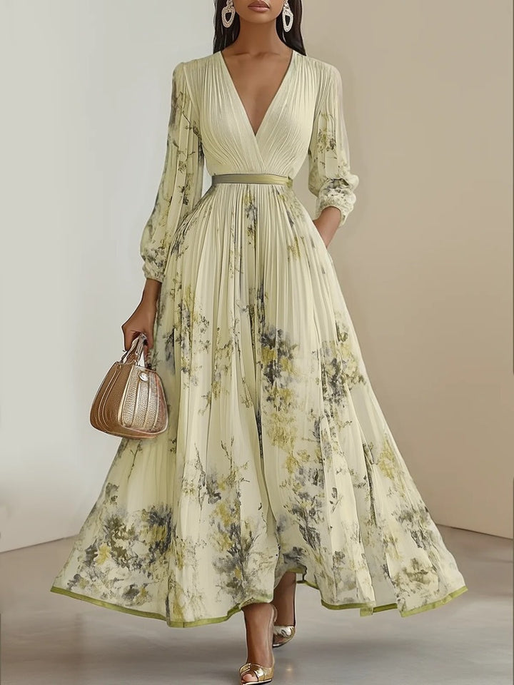 Women's Gorgeous Maxi Dress with Deep V-Neck and Floral Design Lisslune