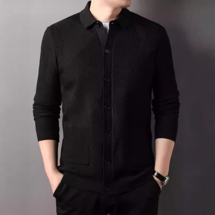 Men's cardigan with modern textured design and practical pockets Lisslune