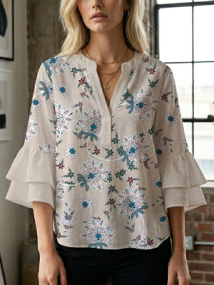 Women's blouse with voluminous sleeves and floral design Lisslune