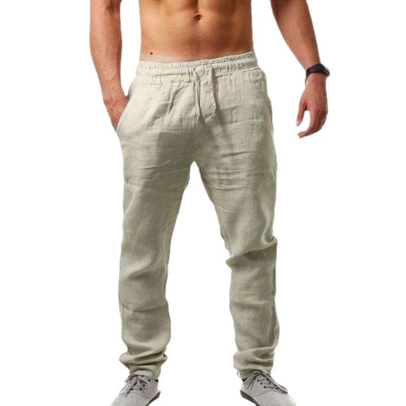 Men's Airy Linen Pants with Elastic Waistband and Side Pockets Lisslune