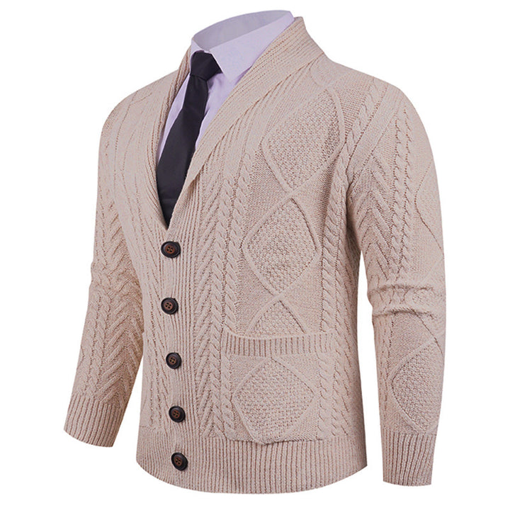 Men's cardigan with distinctive cable knit pattern and stylish shawl collar Lisslune
