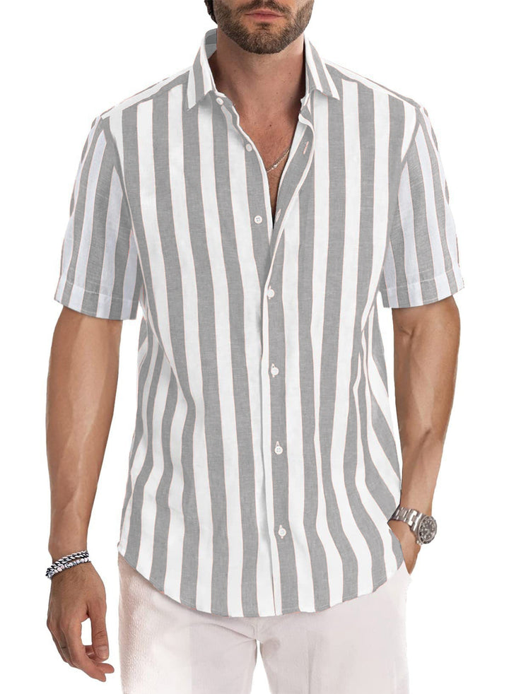 Men's Shirt Made of Lightweight, Breathable Cotton-Linen Blend with Modern Stripe Pattern Lisslune