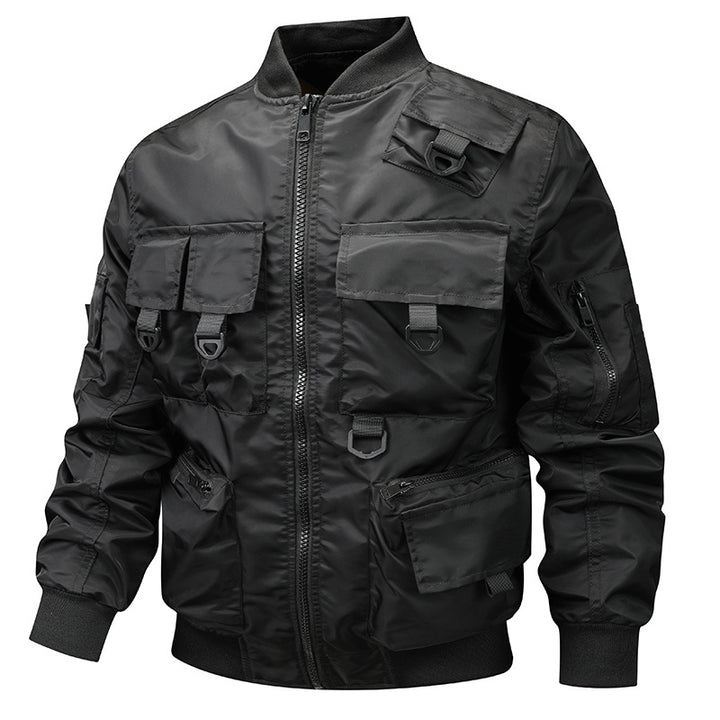 Men's Multifunctional Utility Jacket with Strategic Pockets and Elastic Cuffs Lisslune