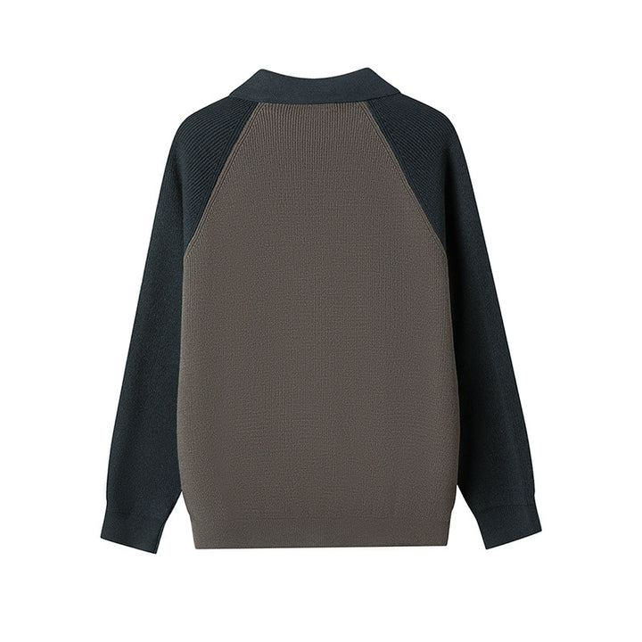 Men's Fashionable Cardigan with Contrasting Sleeves and Button Placket Lisslune