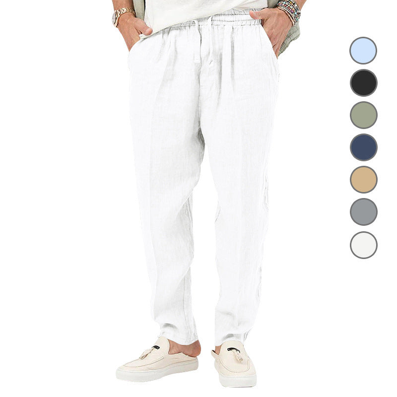 Men's Lightweight Linen Pants with Elastic Waistband and Practical Side Pockets Lisslune