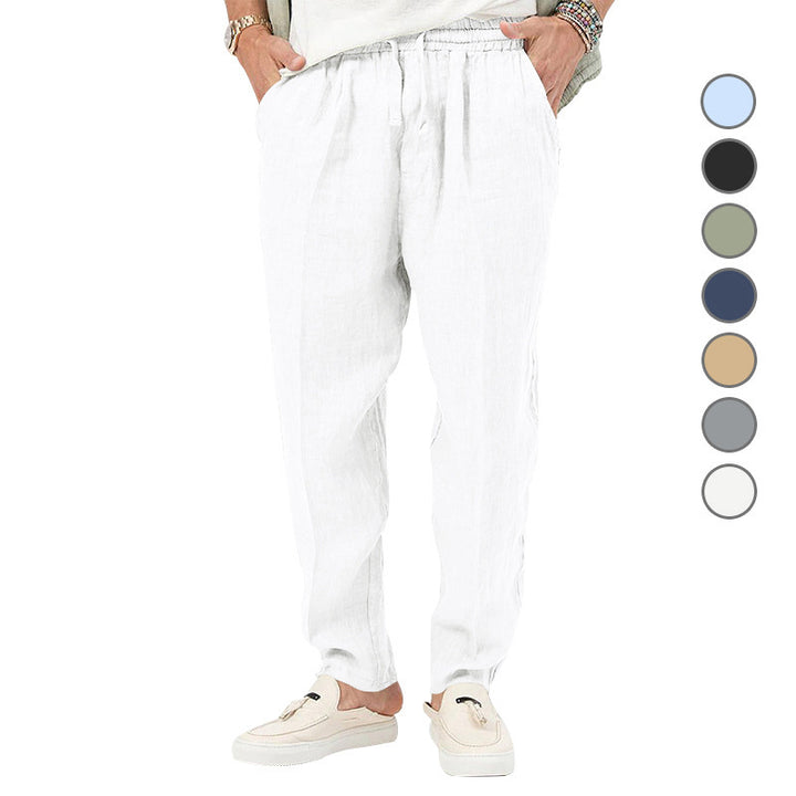 Men's Lightweight Linen Pants with Elastic Waistband and Practical Side Pockets Lisslune