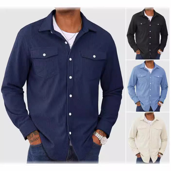 Men's long sleeve shirt with textured fabric and practical flap pockets Lisslune