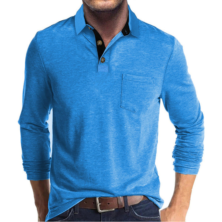 Men's elegant long sleeve polo shirt with modern collar and light stretch Lisslune