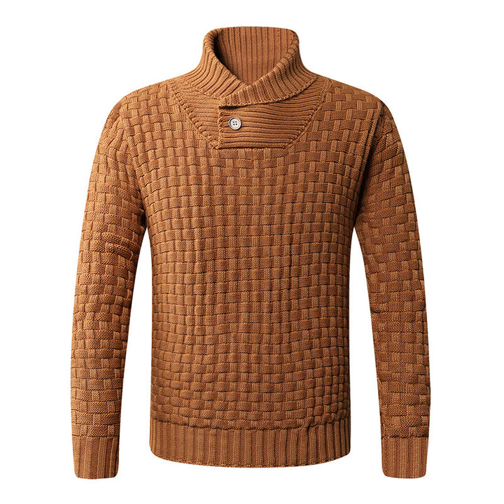 Men's knitted sweater with modern shawl collar and button details Lisslune