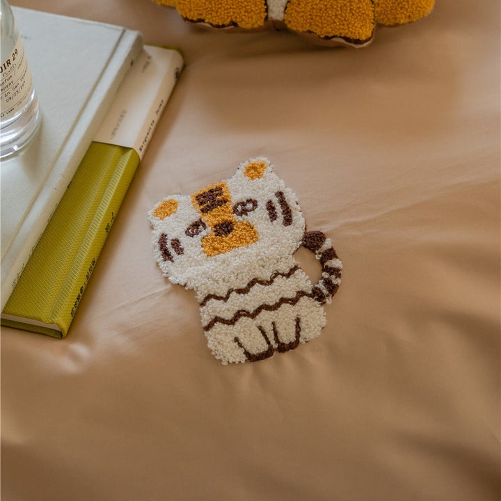 Rynx | Cute Cartoon Tiger Towel Embroidered Cotton Four-Piece Set 100 Long Staple Cotton Duvet Cover Bed Sheet Fitted Sheet Bedding Set