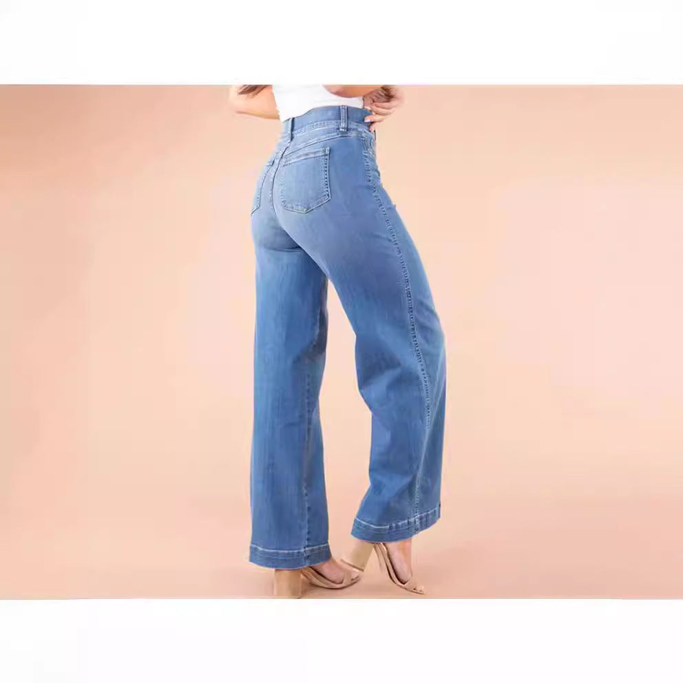 Damen weite High-Waist Jeans mit eleganter Schnittführung und markanten Nahtdetails Lisslune