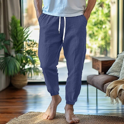 Men's Casual Linen Jogging Pants with Elastic Waistband and Adjustable Drawstring Lisslune