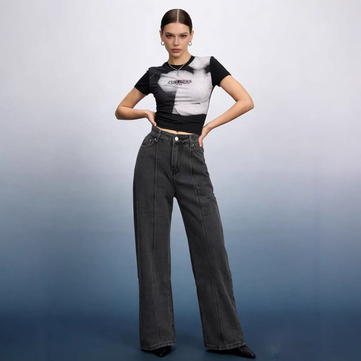 Women's high-waisted wide jeans with refined seam details Lisslune