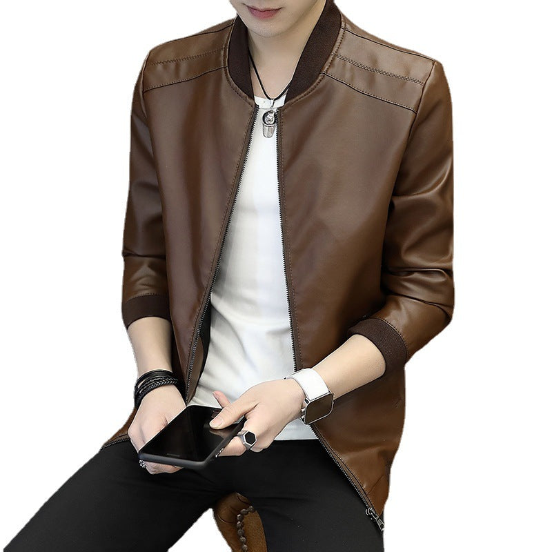 Men's fashionable synthetic leather jacket with sporty cut and practical zippered pockets Lisslune