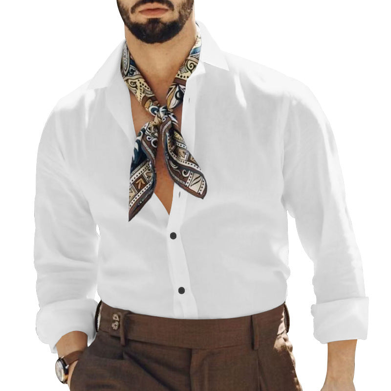 Men's Elegant Long Sleeve Shirt with Fashionable Neck Scarf Lisslune