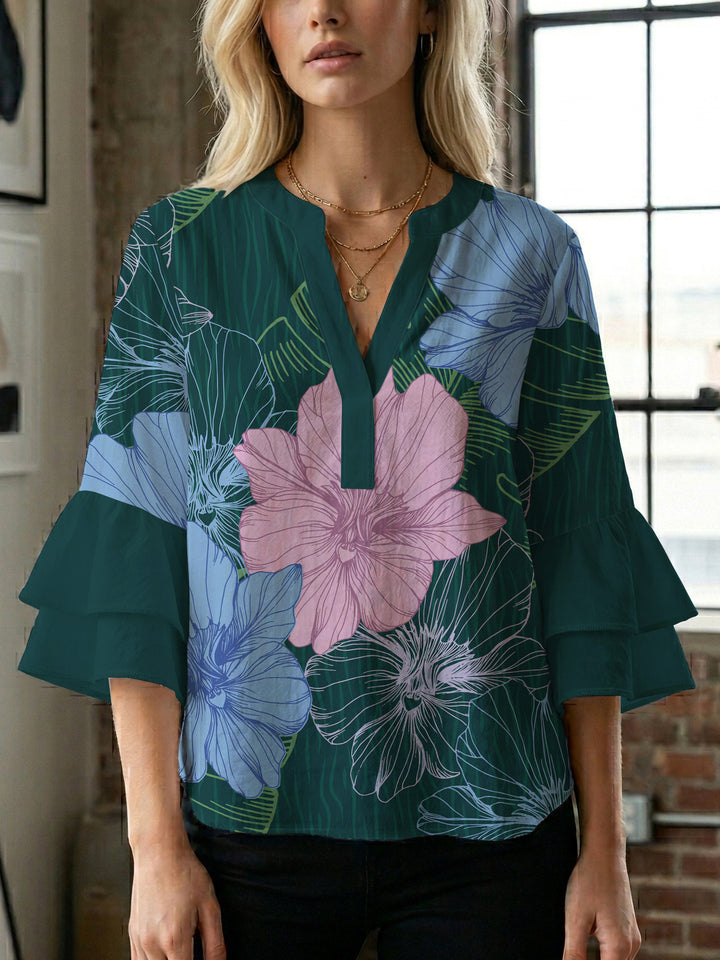Women's blouse with voluminous sleeves and floral design Lisslune